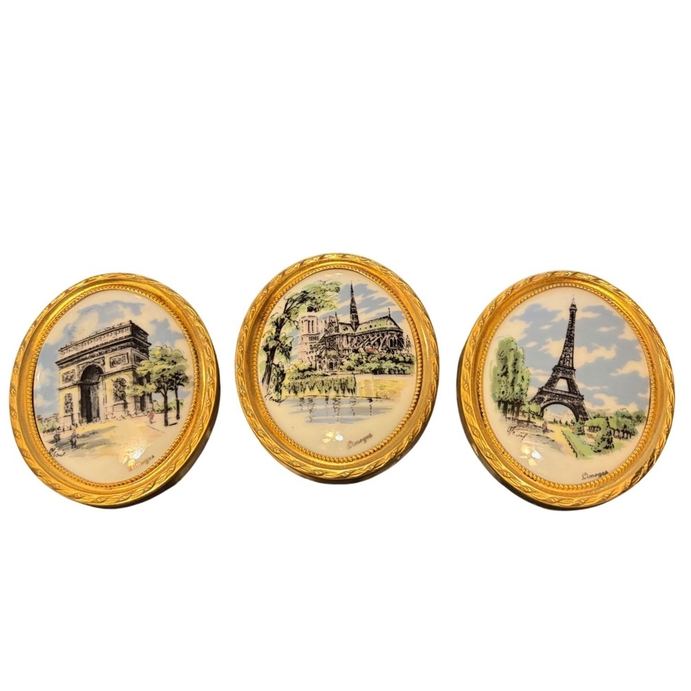 Set Of 3 Limoges France Oval Wall Plaques Paris Landmarks
